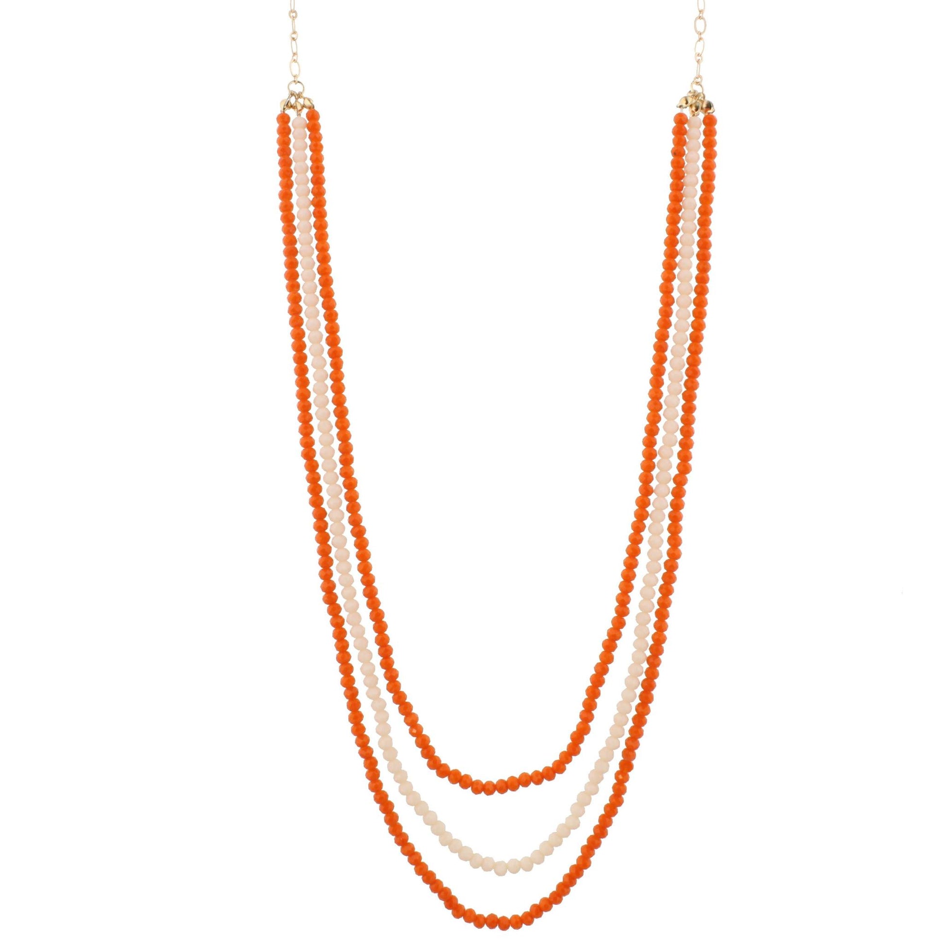 36" Orange Multi Layer Beaded Necklace, 3" Ext