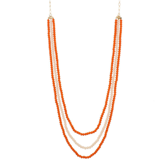 36" Orange Multi Layer Beaded Necklace, 3" Ext