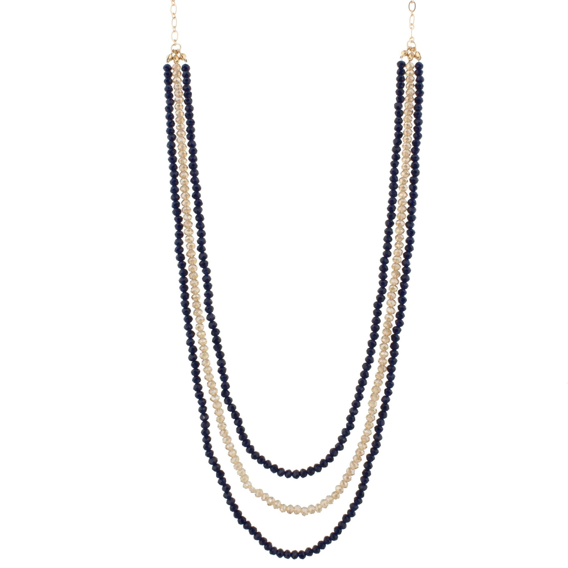36" Navy Multi Layer Beaded Necklace, 3" Ext