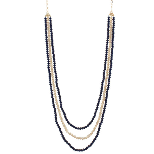 36" Navy Multi Layer Beaded Necklace, 3" Ext