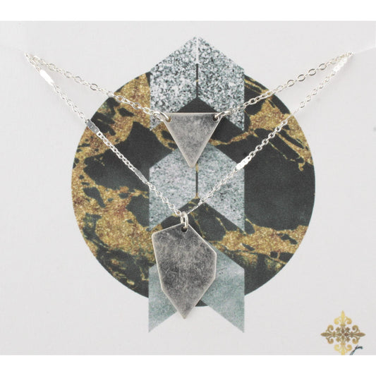 16" Silver Chain 2 Layer Necklace with Triangle and Irregular Shape, 3" Ext
