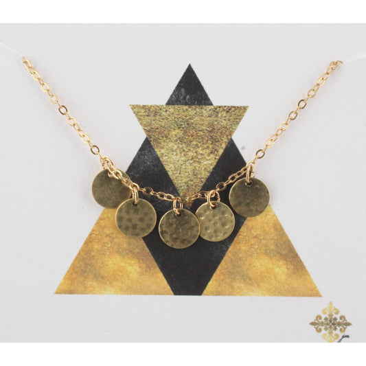 16" Gold Chain Necklace with 5 Disks, 3" Ext
