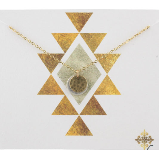 16" Gold Chain Necklace with Two Tone Disks, 3" Ext