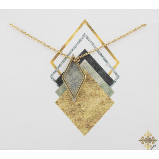 16" Gold Chain Necklace with Two Layered, 2-Tone Diamond, 3" Ext