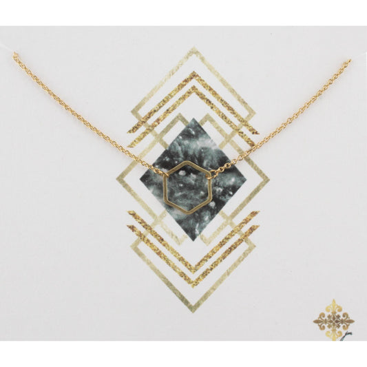 16" Gold Chain Necklace with Hexagon, 3" Ext