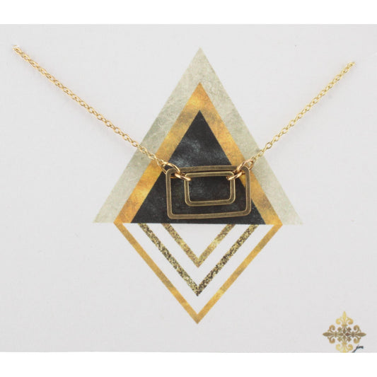 16" Gold Chain Necklace with Two Open Rectangles, 3" Ext