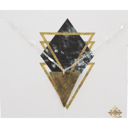 16" Silver Chain Necklace with Gold Upside Down Triangle, 3" Ext