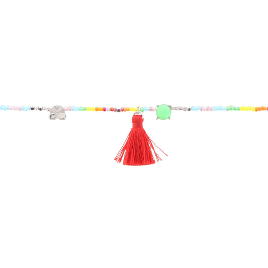 14" Kids Rainbow Beaded Body Necklace with Rainbow and Tassel, 3" Ext