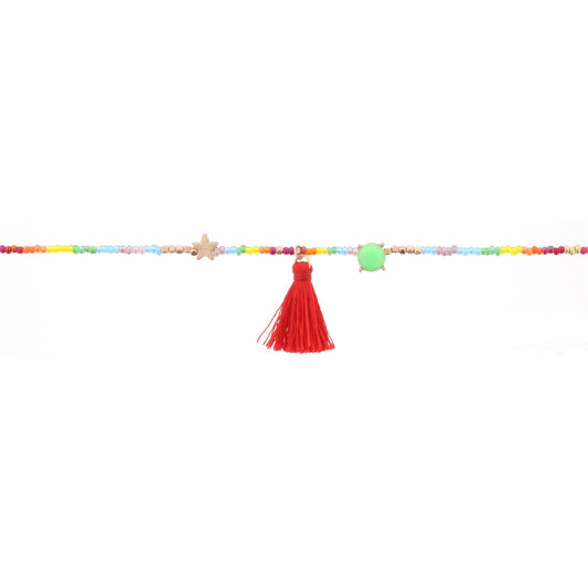 14" Kids Rainbow Multi Beaded Body Necklace with Star and Tassel, 3" Ext