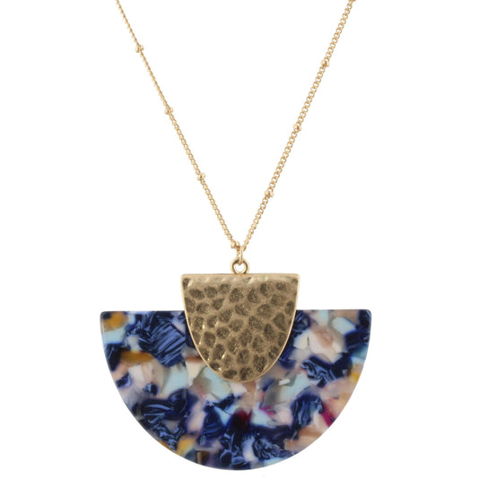 32" Gold Chain Necklace with Blue Multi Resin Fan, 3" Ext