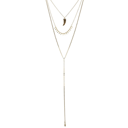 3 Layer Y Necklace with Horn and Fringe, 3" Ext