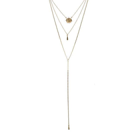 3 Layer Y Necklace with Burst and Teardrop, 3" Ext