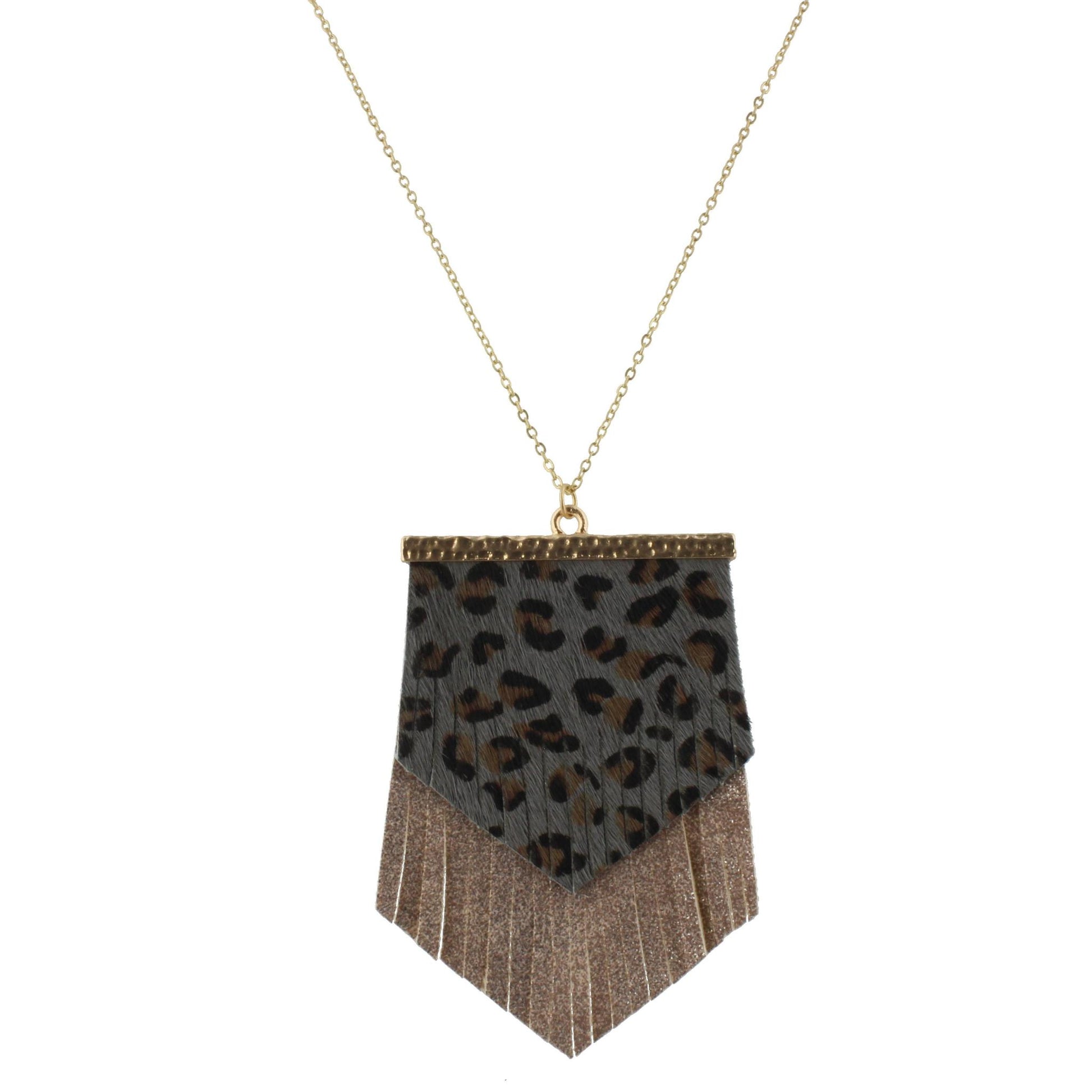 30" 2 Layer Fringe Shield, Grey Leopard & Taupe Silver Fleck, 3" Ext