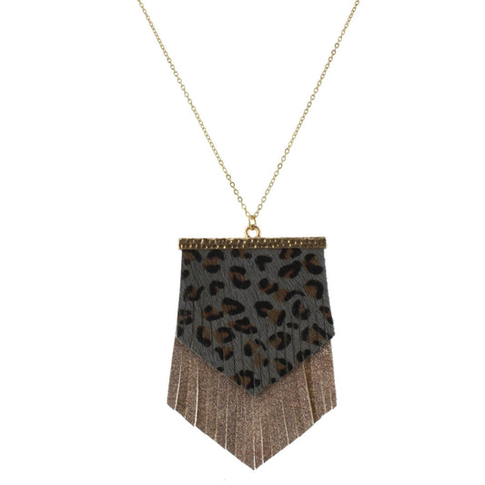30" 2 Layer Fringe Shield, Grey Leopard & Taupe Silver Fleck, 3" Ext