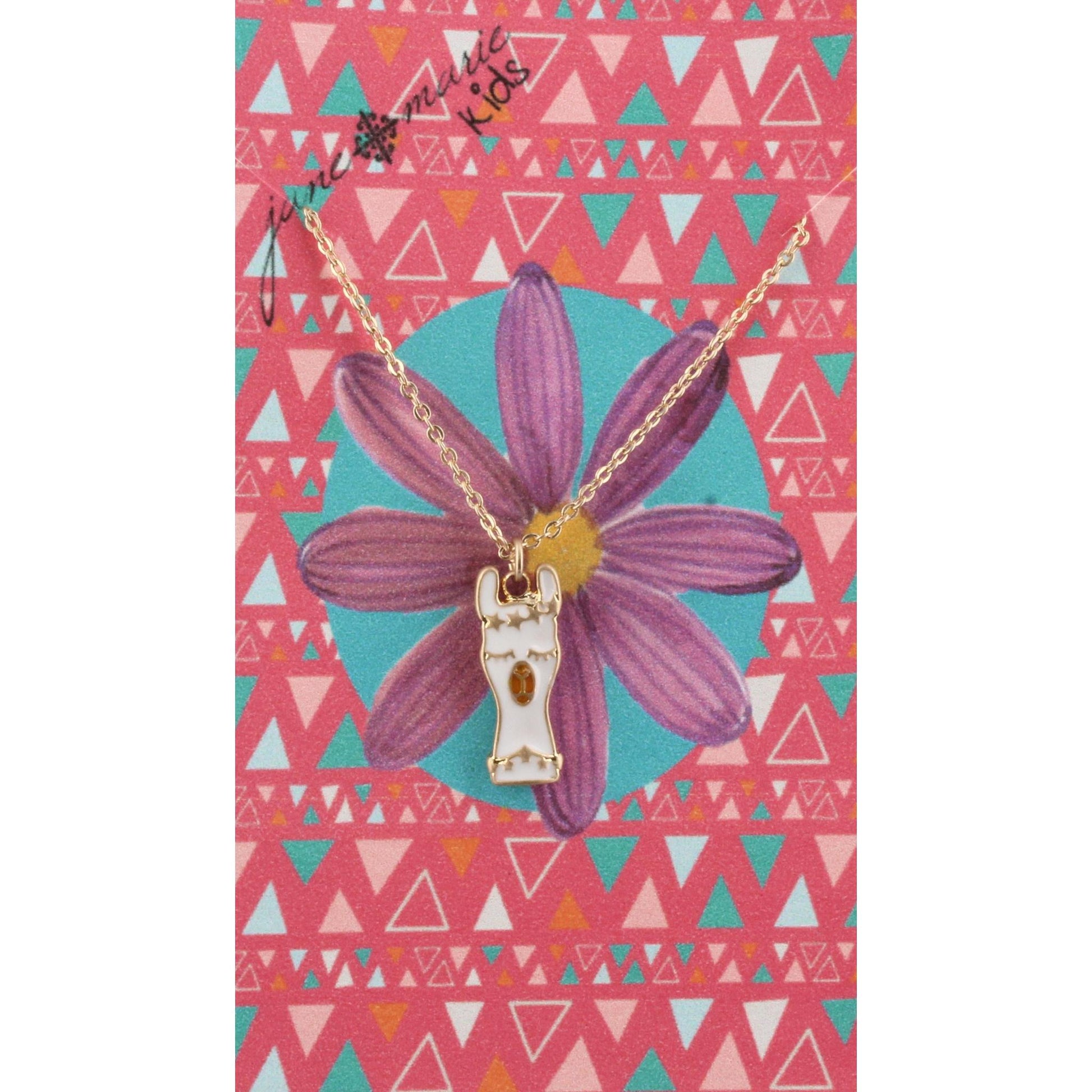 14" Kids Chain Necklace with Epoxy Llama Face, 3" Ext