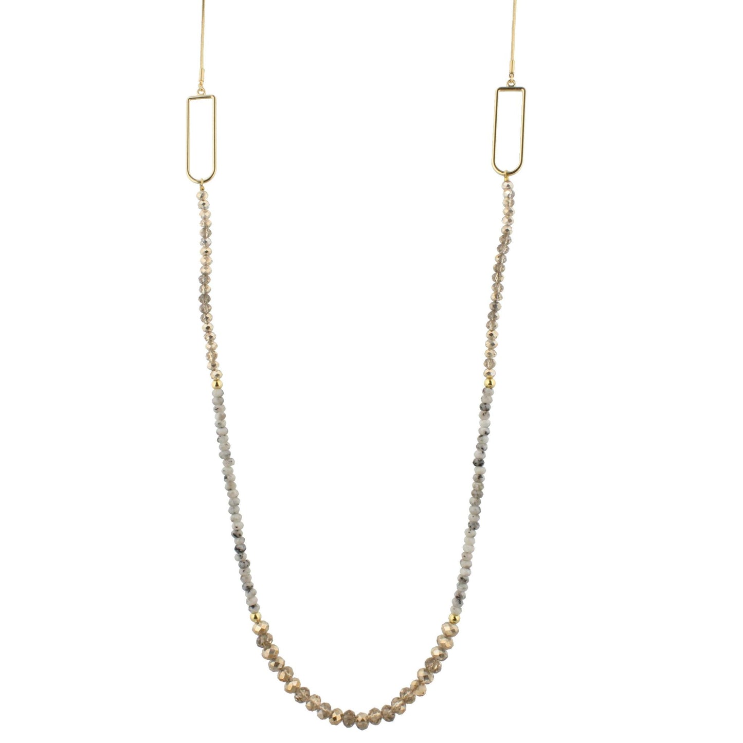 48" Bronze and Labrodite Beaded Necklace with Rectangular Stations