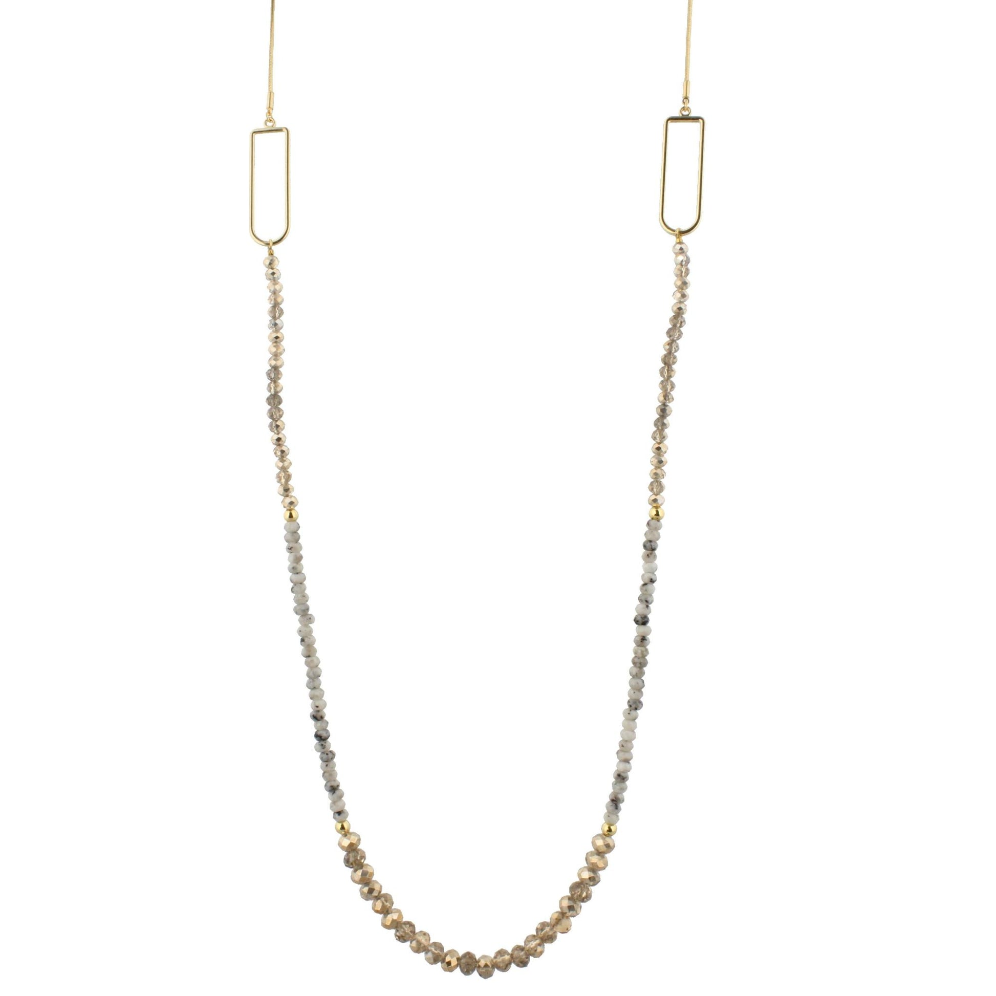 48" Bronze and Labrodite Beaded Necklace with Rectangular Stations