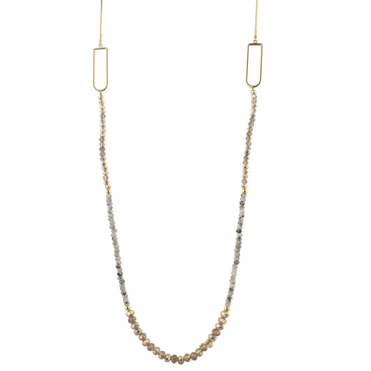 48" Bronze and Labrodite Beaded Necklace with Rectangular Stations