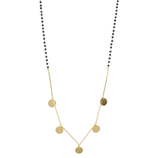 30" Delicate Matte Blue/Grey Beaded Necklace with Gold Disk Accents, 3" Ext
