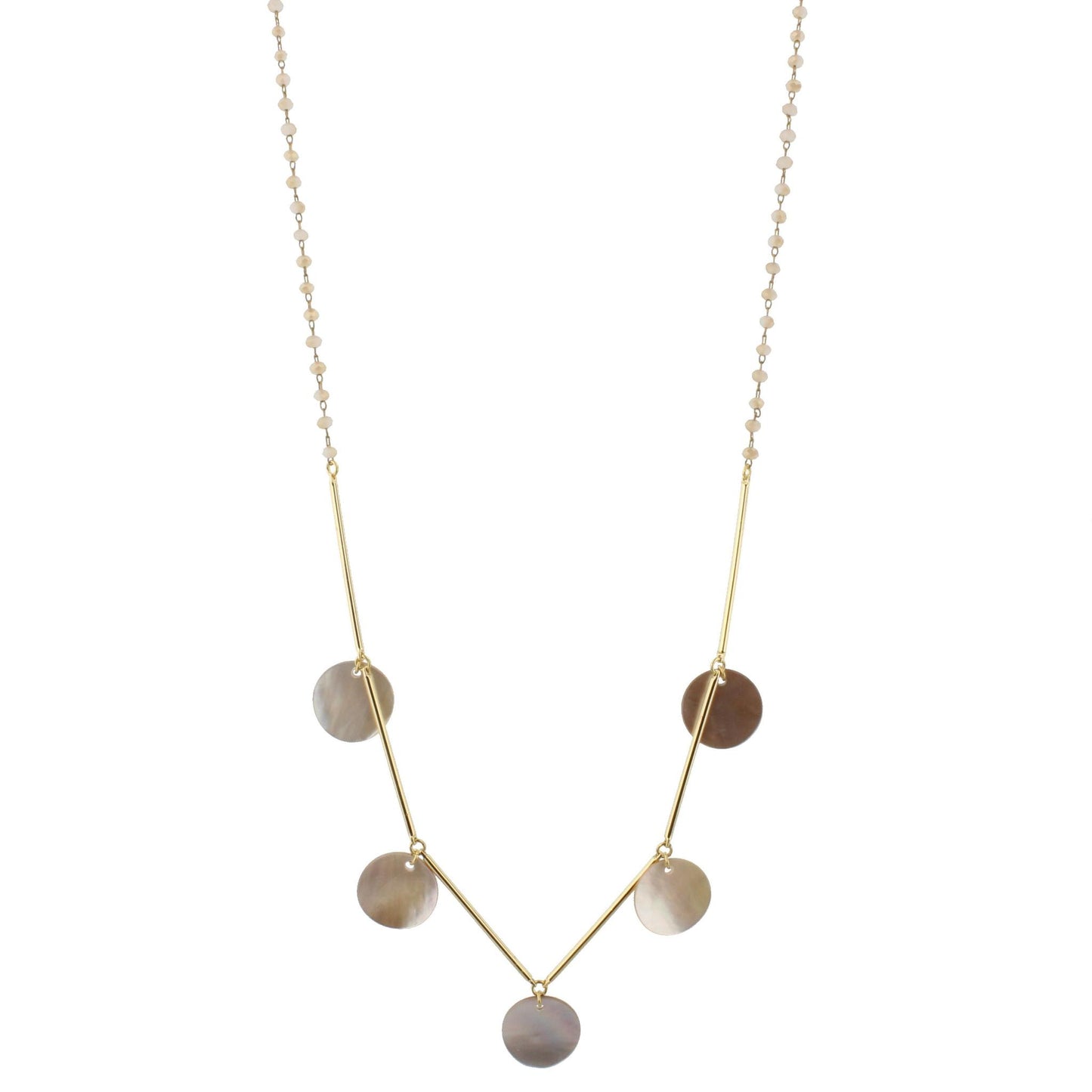 30" Delicate Natural Beaded Necklace with Shell Accents, 3" Ext