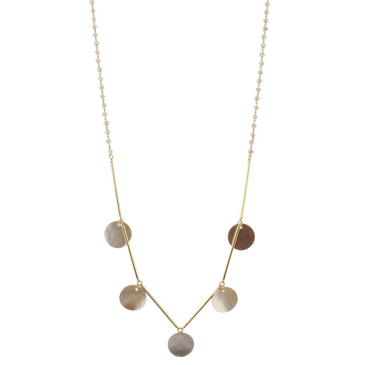 30" Delicate Natural Beaded Necklace with Shell Accents, 3" Ext