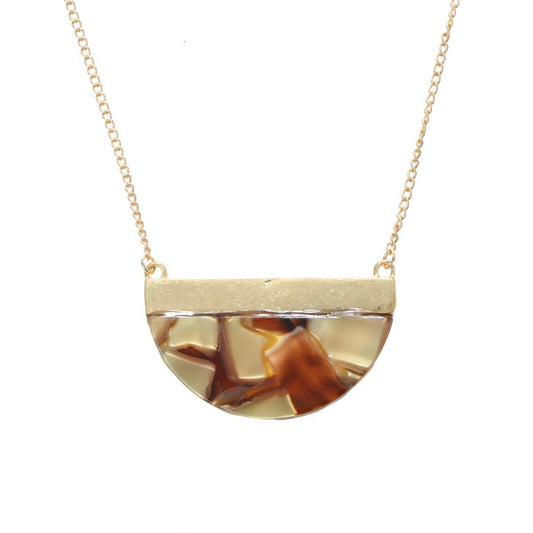 14" Chain Necklace with Brown Multi Resin Half Circle, 3" Ext