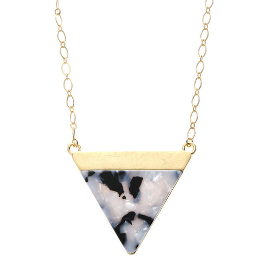 14" Chain Necklace with Jet and White Resin Triangle, 3" Ext
