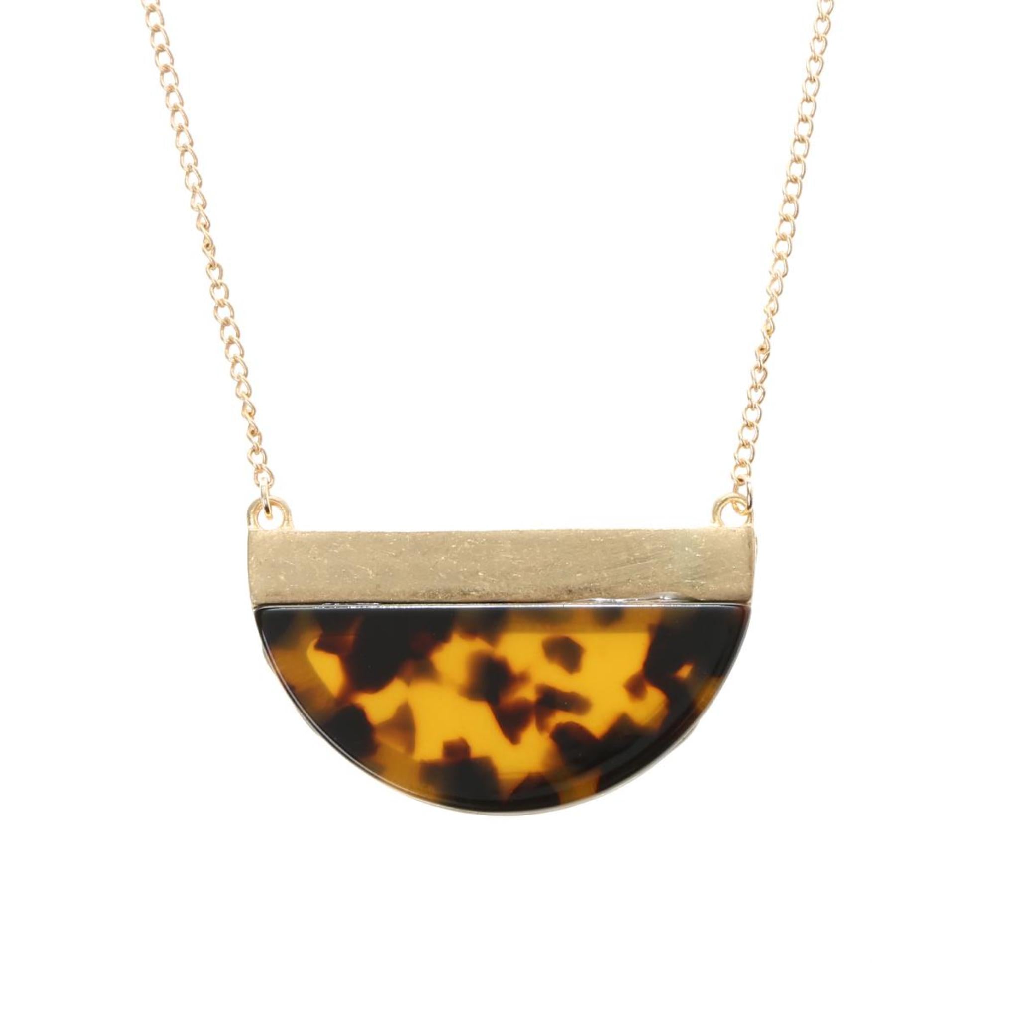 14" Chain Necklace with Tortoise Resin Half Circle, 3" Ext