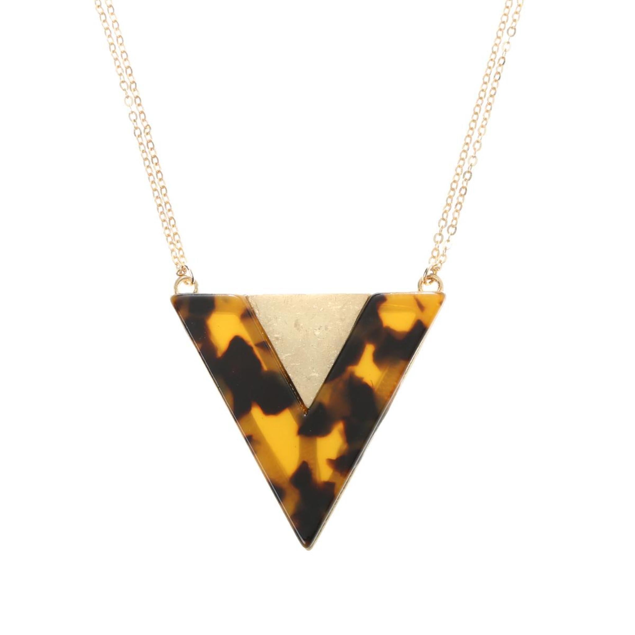 14" Chain Necklace with Tortoise Resin Triangle, 3" Ext