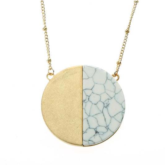 14" Chain Necklace with Half White Marbled Resin Circle, 3" Ext