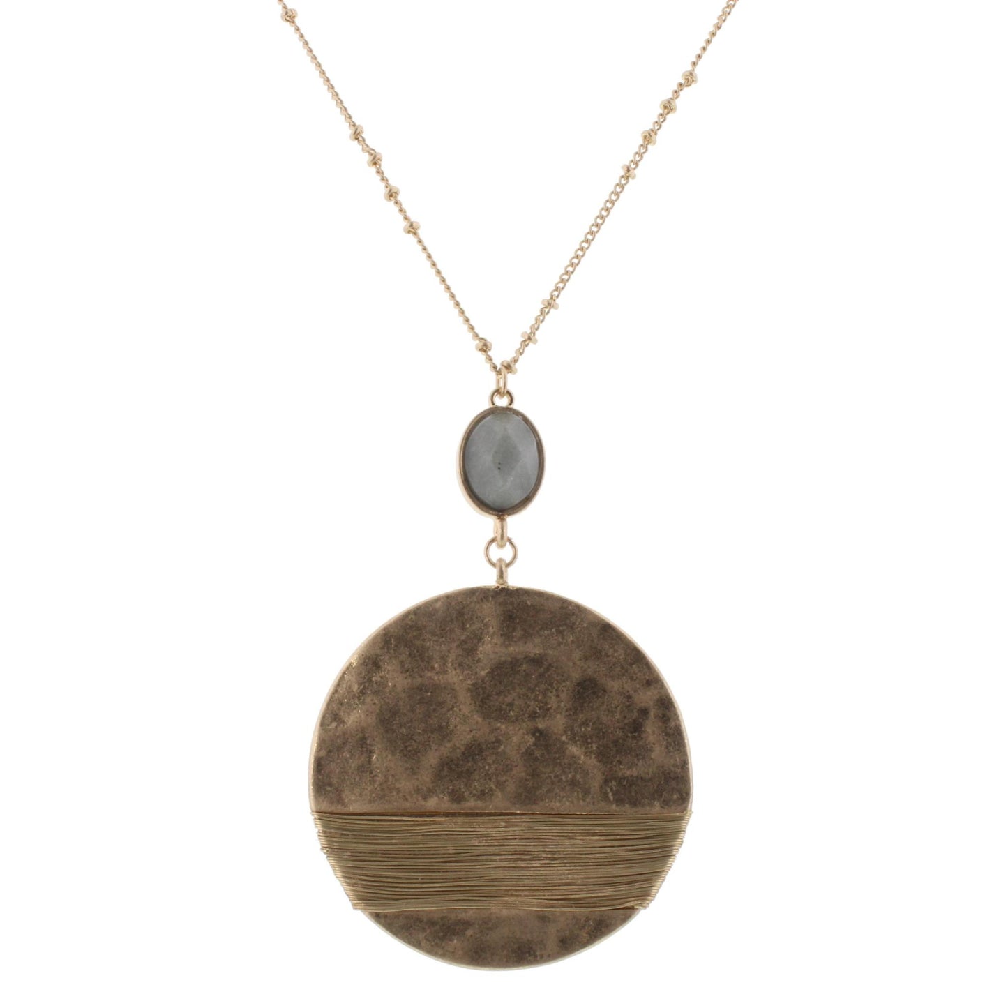 32" Circle Necklace with Grey Stone, 3" Ext