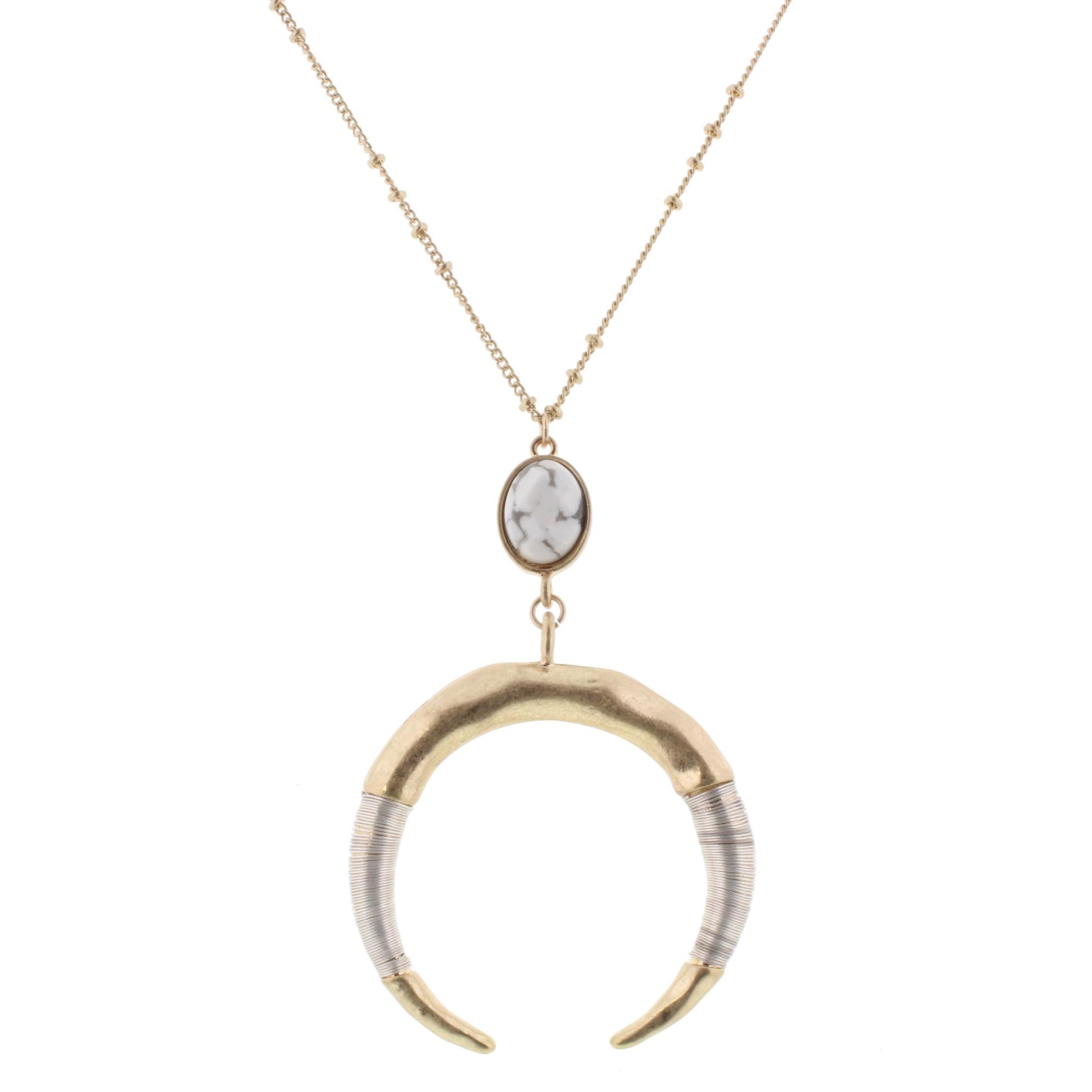 32" Double Horn Necklace with Howlite Stone, 3" Ext
