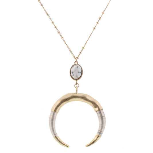 32" Double Horn Necklace with Howlite Stone, 3" Ext