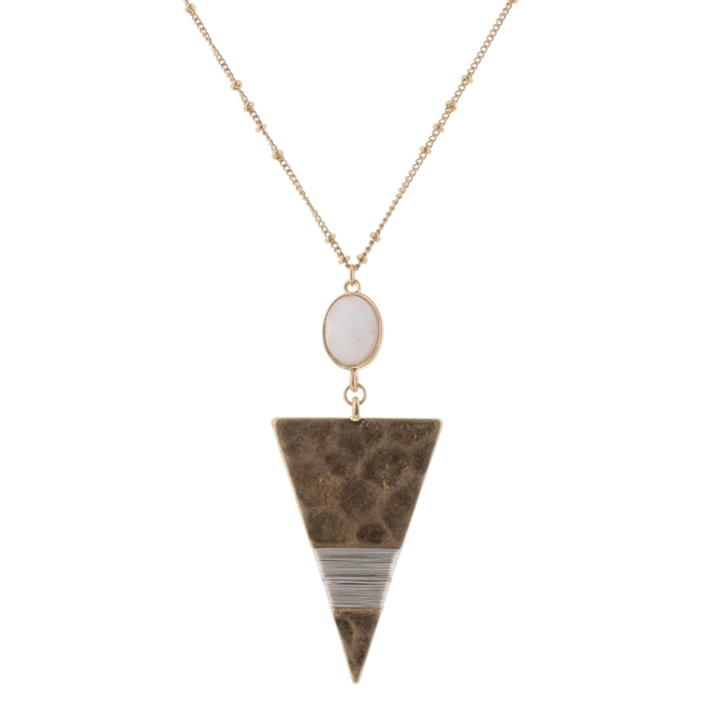 32" Triangle Necklace with Ivory Stone, 3" Ext
