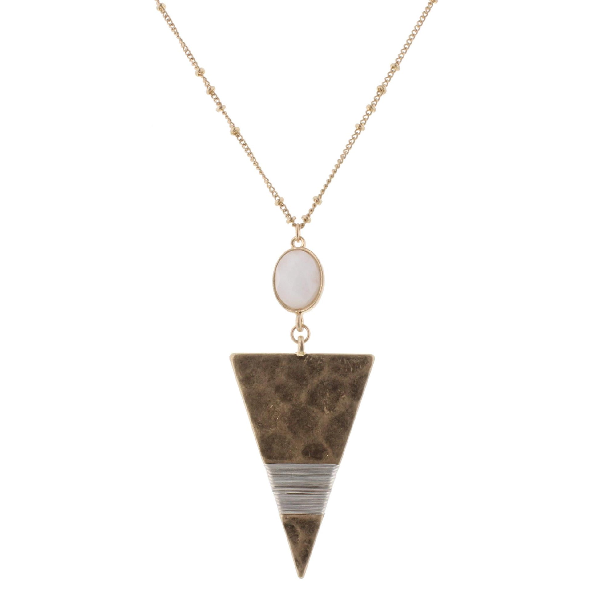 32" Triangle Necklace with Ivory Stone, 3" Ext
