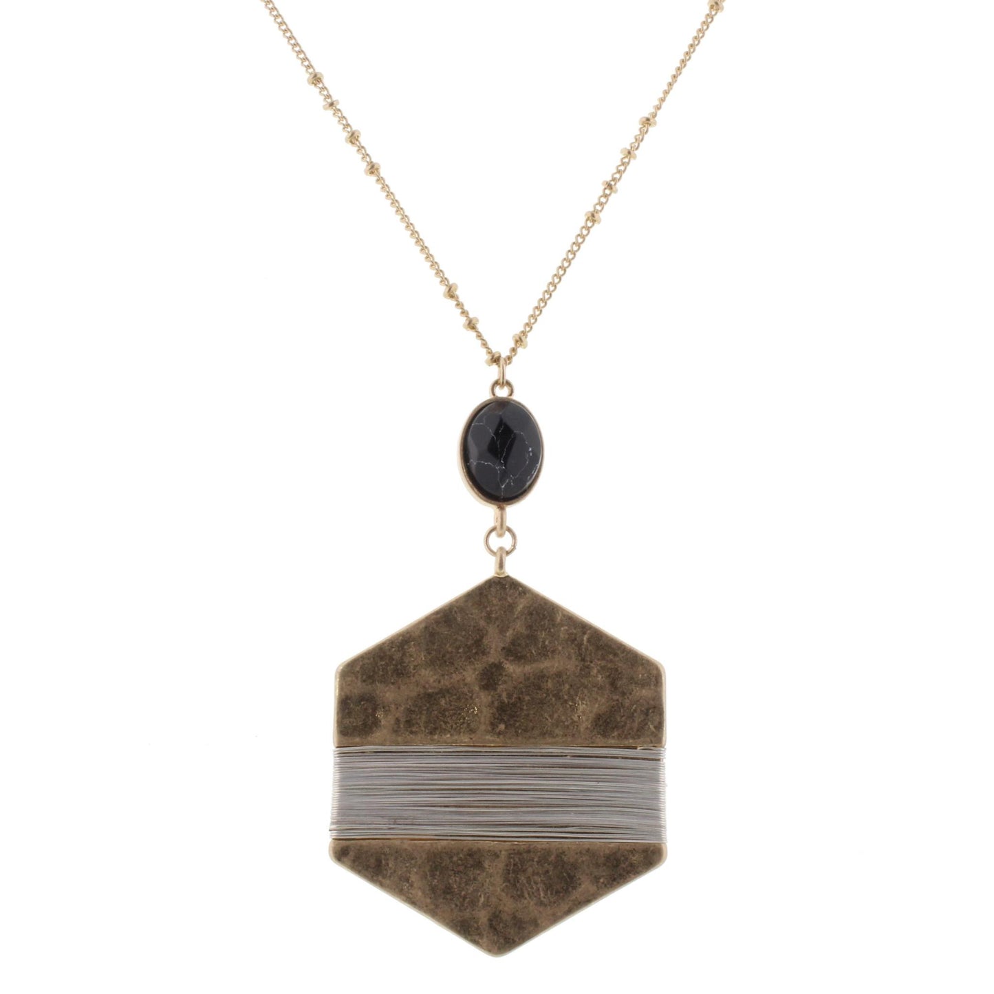 32" Hexagon Necklace with Jet Howlite Stone, 3" Ext,