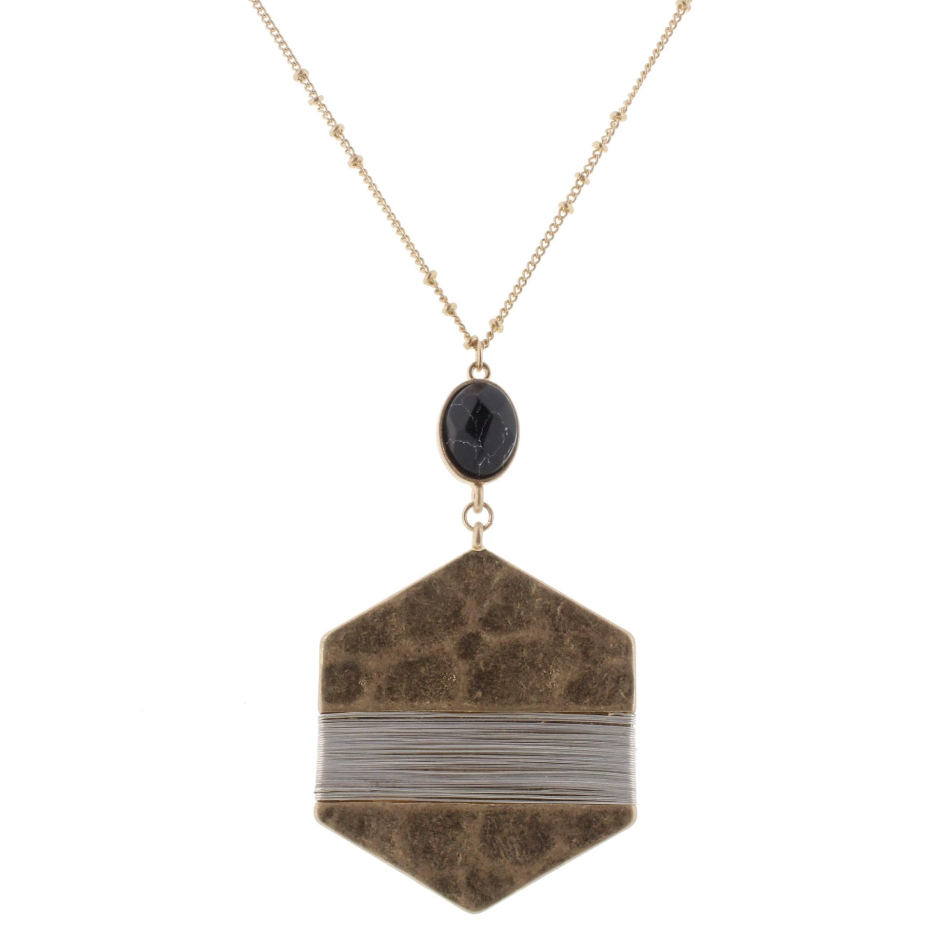 32" Hexagon Necklace with Jet Howlite Stone, 3" Ext,