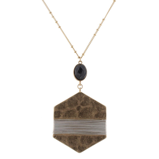 32" Hexagon Necklace with Jet Howlite Stone, 3" Ext,