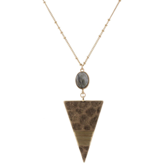 32" Triangle Necklace with Labrodite Stone, 3" Ext,