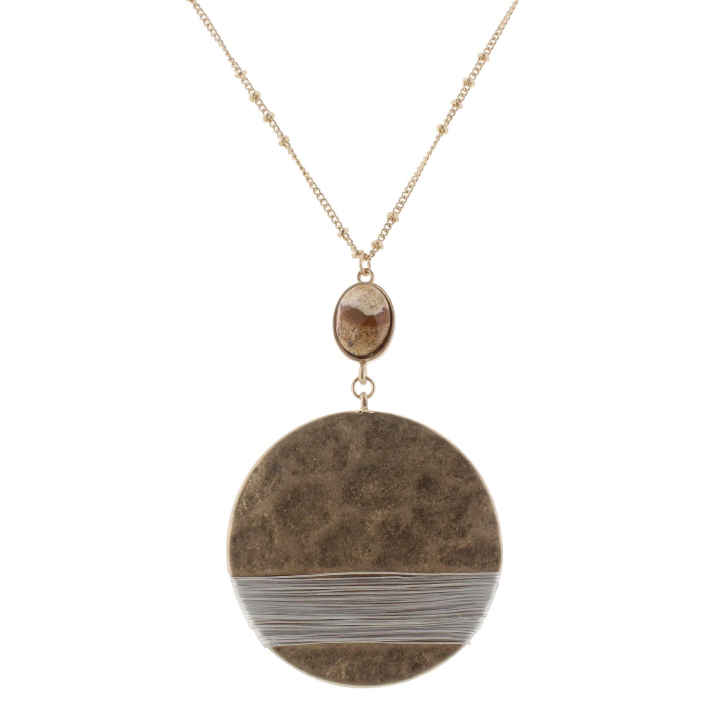 32" Circle Necklace with Picture Jasper Stone, 3" Ext