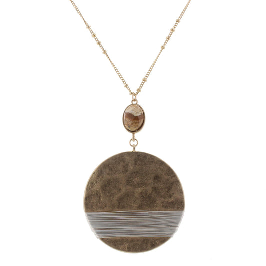32" Circle Necklace with Picture Jasper Stone, 3" Ext