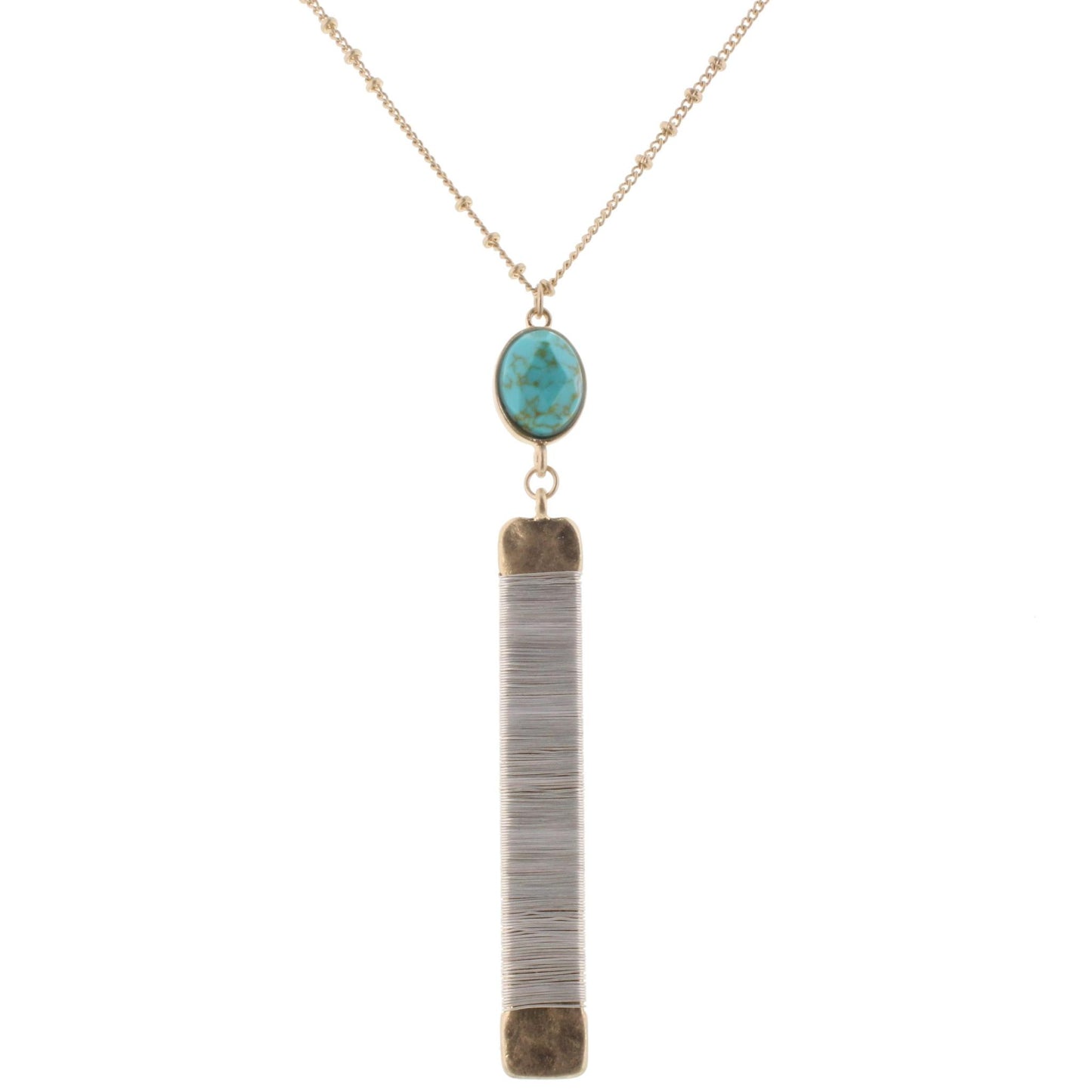 32" Rectangle Necklace with Turquoise Stone, 3" Ext