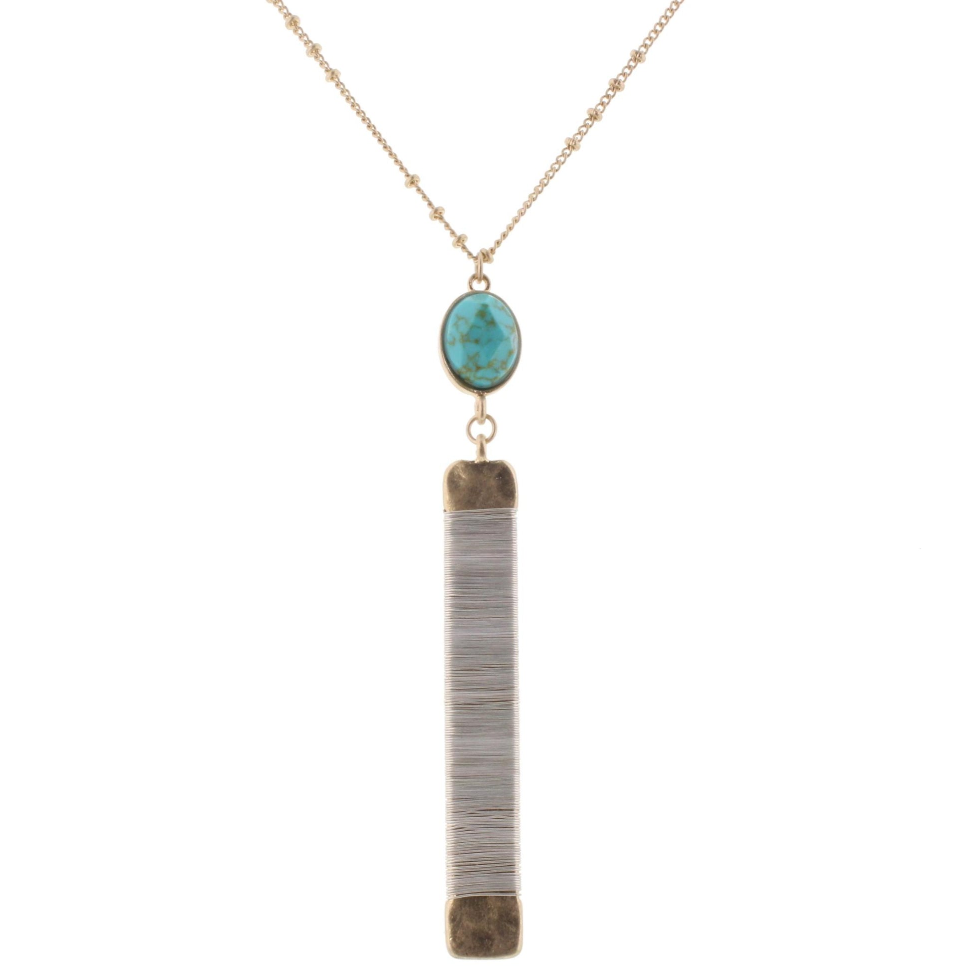32" Rectangle Necklace with Turquoise Stone, 3" Ext
