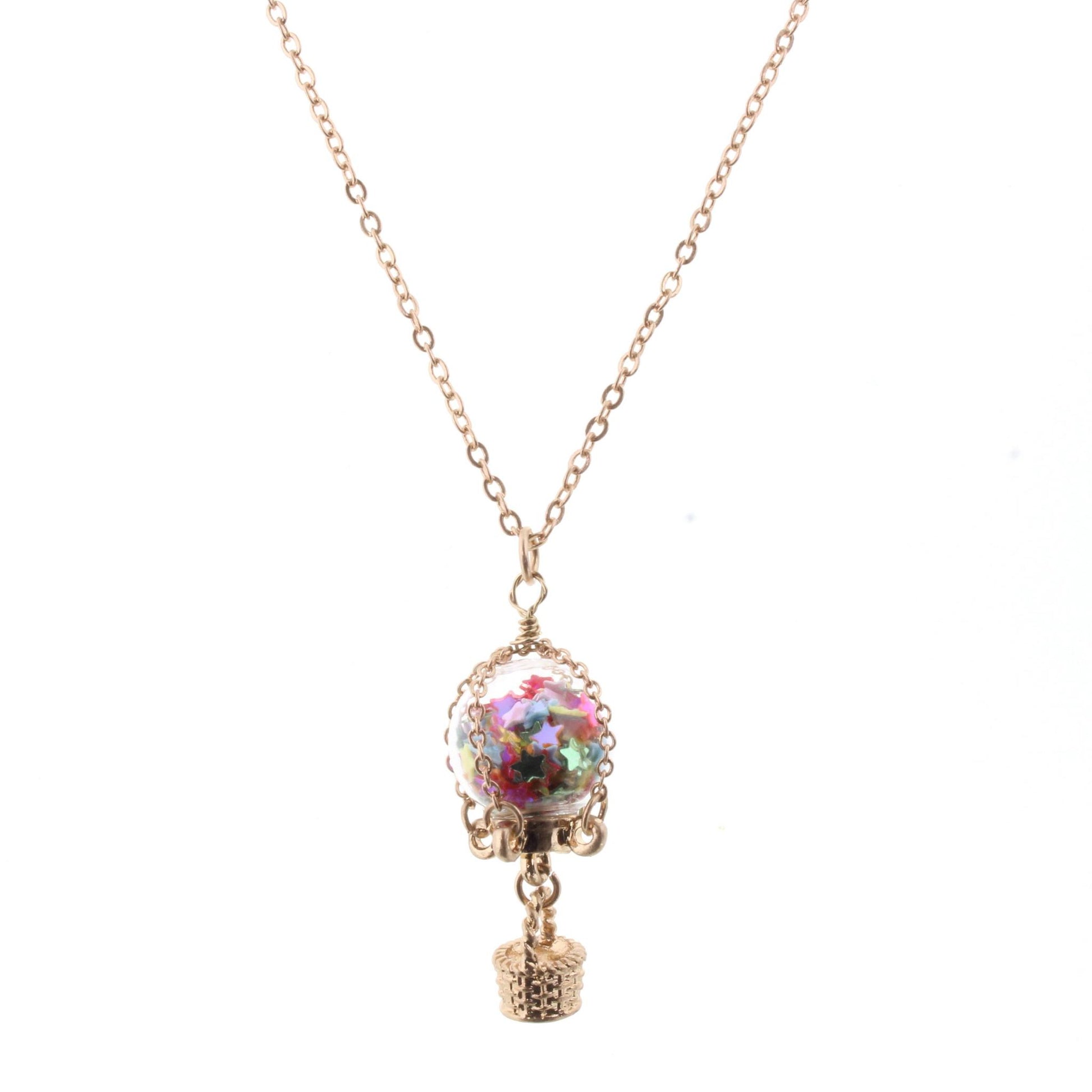 16" Kids Chain Necklace with Confetti Ball Hot Air Balloon, 3" Ext