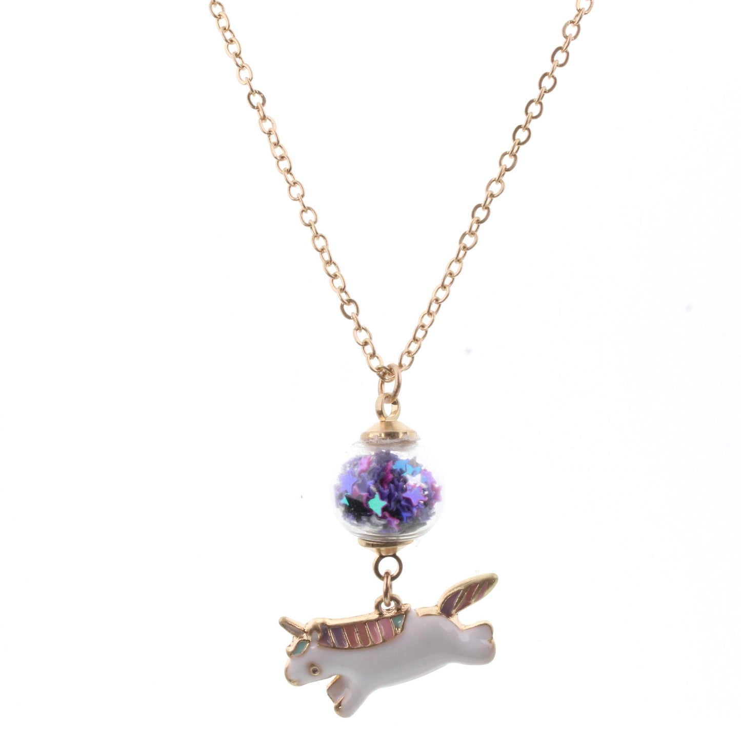 16" Kids Chain Necklace with Purple Confetti Ball Unicorn, 3" Ext