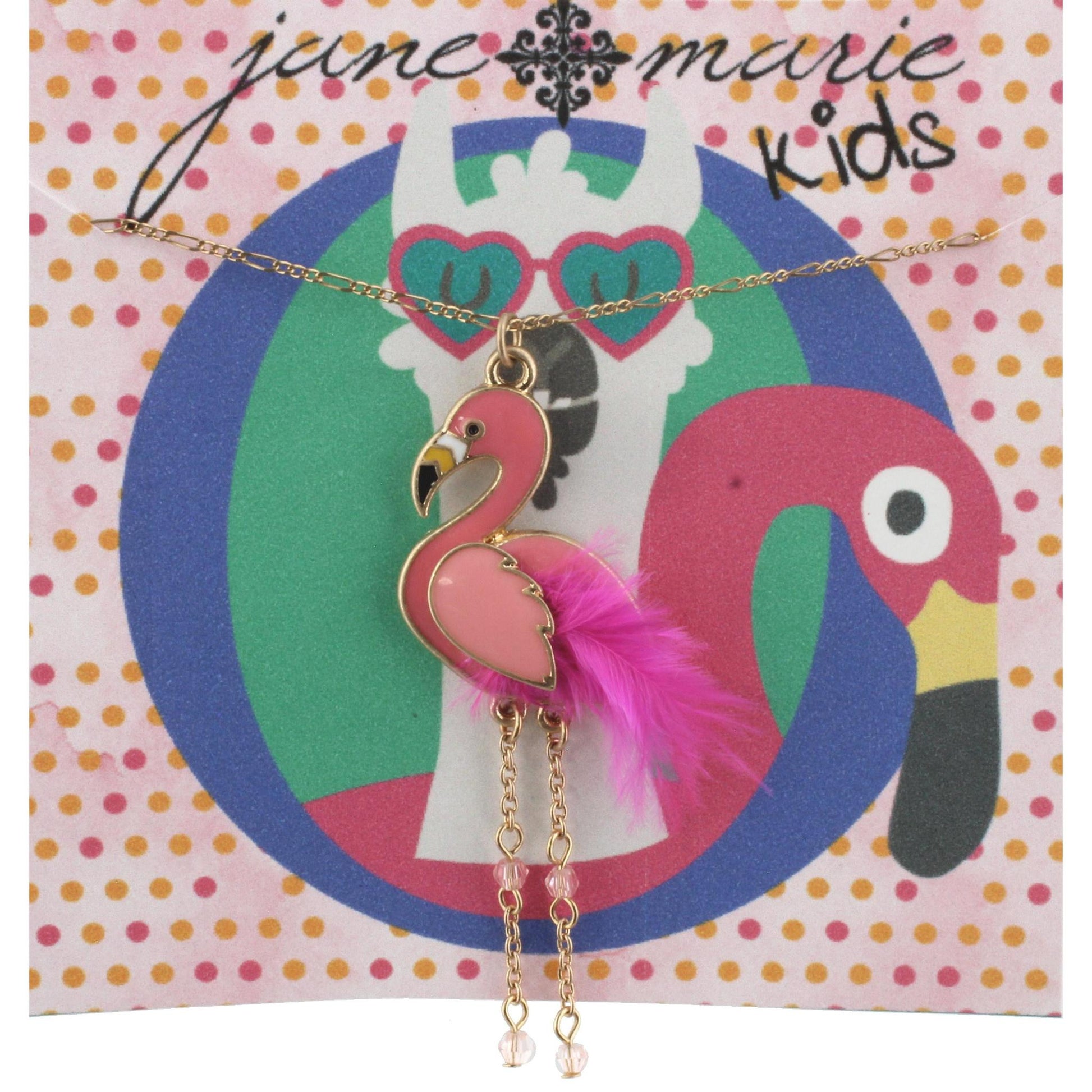 16" Kids Flamingo with Feather Necklace, 3" Ext