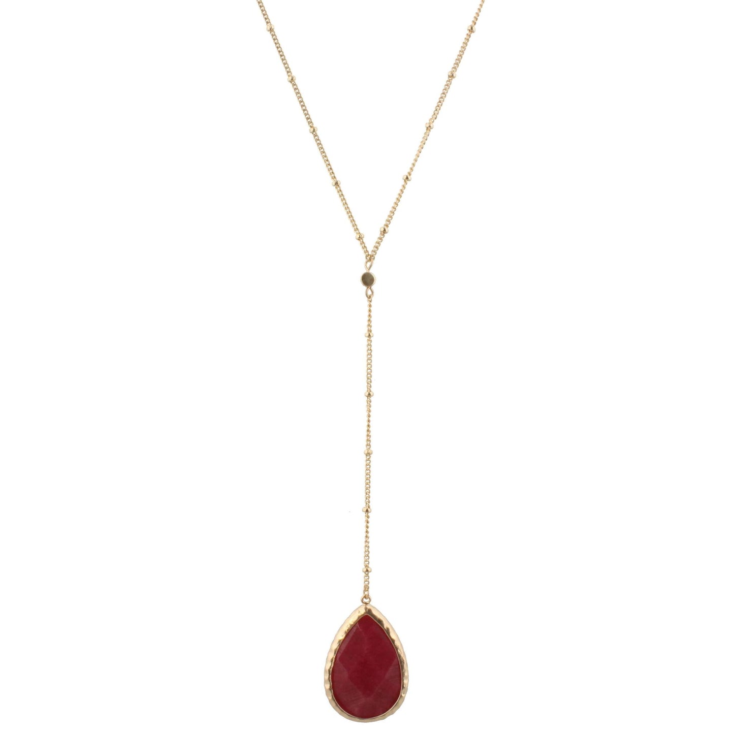 18" Adjustable Y Necklace with 3" Drop, Burgundy Teardrop