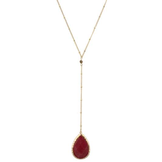 18" Adjustable Y Necklace with 3" Drop, Burgundy Teardrop