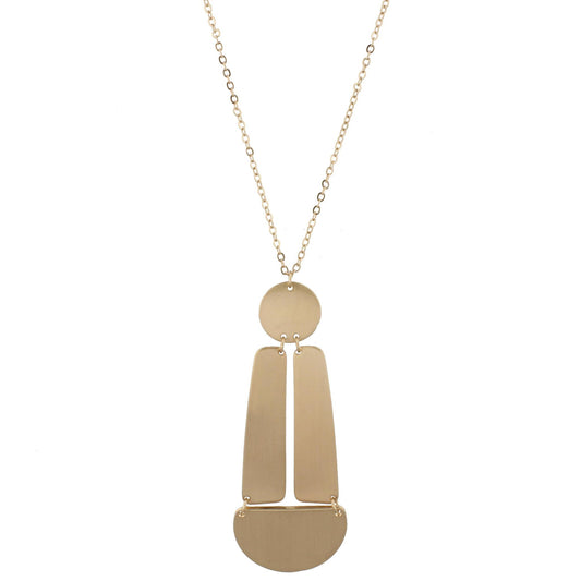 24" Adjustable Necklace with Two Sided, Brushed and Shiny, Gold Circle, Gold Rectangles, Gold Half Circle