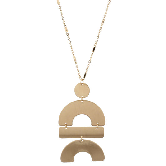 24" Adjustable Necklace with Two Sided, Brushed and Shiny, Gold Half Circle, Rectangle, Half Circle